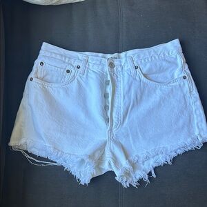 Agolde White Frayed Jean Shorts